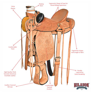 Hilason Western Horse Wade Saddle American Leather Ranch Roping Tan